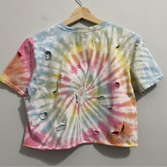 Urban Outfitters T-Shirt Cropped Tee Cotton Tie Dye Destroyed Womens Small S - Picture 2 of 7